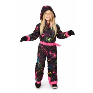 Tipsey Elves Girls Sendy Splatter Ski Winter‎ Snowsuit Multi Pink Medium